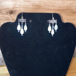 925 Sterling Silver Fresh water Pearls and Crystals, Chandelier Earrings